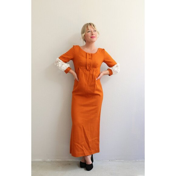 1960's Deadstock, Vintage Madison Pumpkin Dress // Women's Extra Small to Small - Picture 9 of 10
